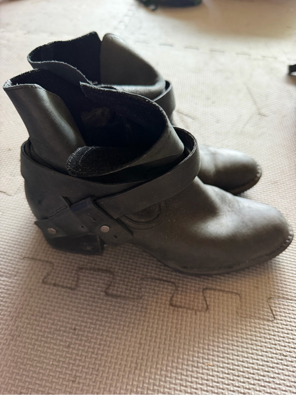 UGG Black Leather Ankle Boots with Wrap Strap Detail